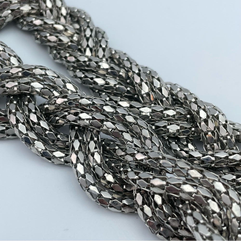 Express Silver Tone Braided Chain Statement Neckl… - image 3